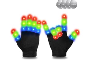 SUFEINI Kids Led Flashing Finger Lights Gloves 3 Colors 6 Modes for 3 4 5 6 7 8 9 10 11 12 13 Years Old Boys Girls Autistic Children top Toy Gifts Idea Best Cool Funny Present Halloween Christmas Party Favor