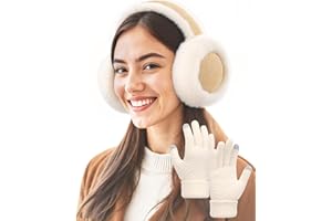 Senker Fashion Ear Muffs for Winter Women W/Screen Touch Gloves Set, Foldable Fuzzy Earmuffs Faux Fur Warmer Covers Outdoor