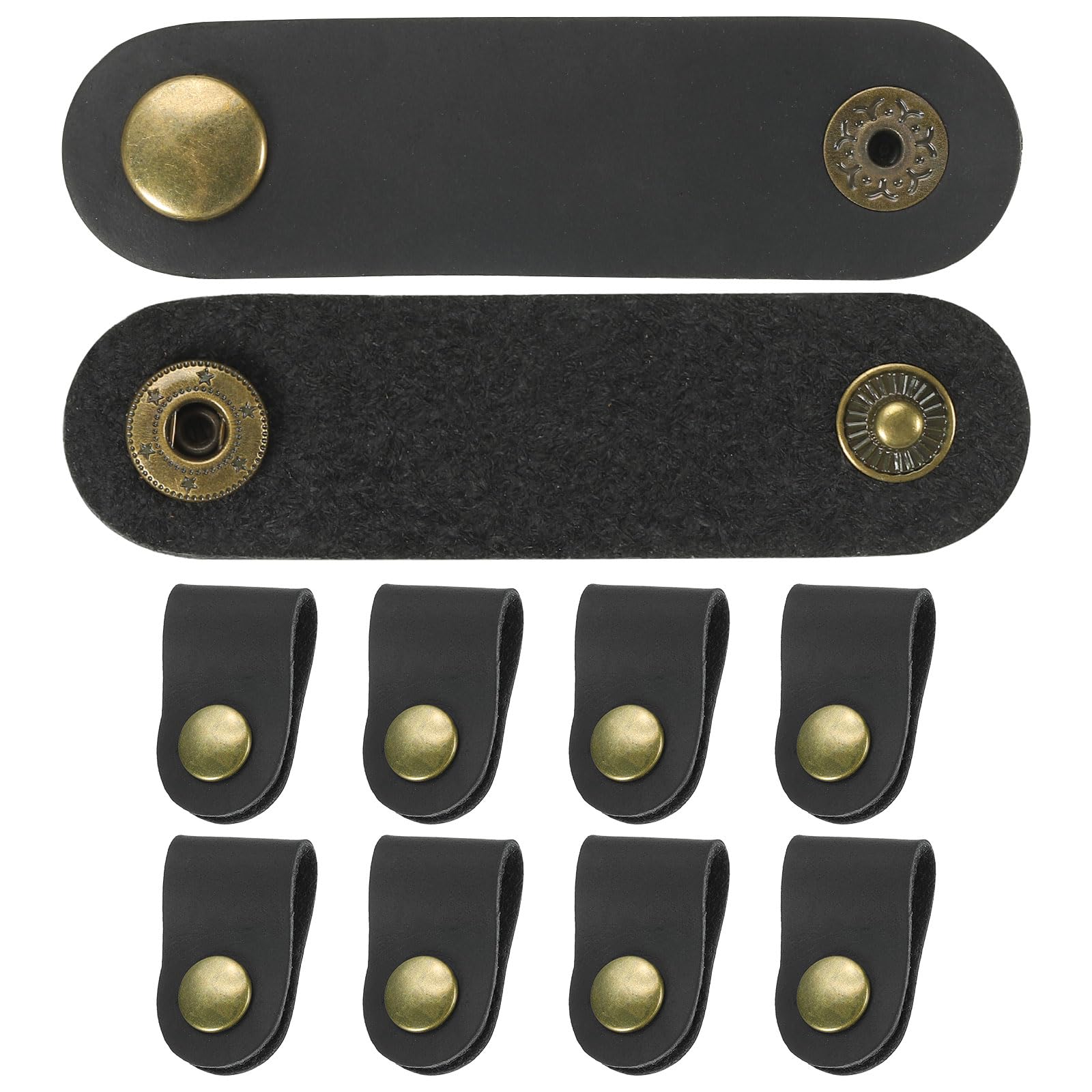 PATIKIL Leather Cord Organizer Cable Straps, 10Pcs 8x2cm Portable Cable Leather Clips USB Holder Earphone Cord Management for Cable, Wire, Black