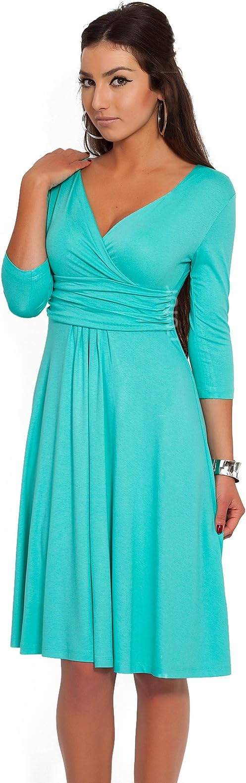 FUTURO FASHION Women's Classic & Elegant V-Neck Cocktail Office Jersey Dress F4F40