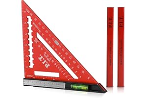 P.I.T. 7" Carpenter's Triangle Square with Bubble Level/Stainless Ruler, High-Grade Aluminum Alloy Rafter Square, Multi-Purpose Square Tool(Red)