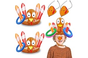 TURNMEON 2 Pack Thanksgiving Ring Toss Games Toys for Kids Thanksgiving Inflatable Turkey Hats Toss Games Thanksgiving Family School Party Favors Decor Indoor Outdoor Party Game(2 Turkey Hats, 8 Rings)