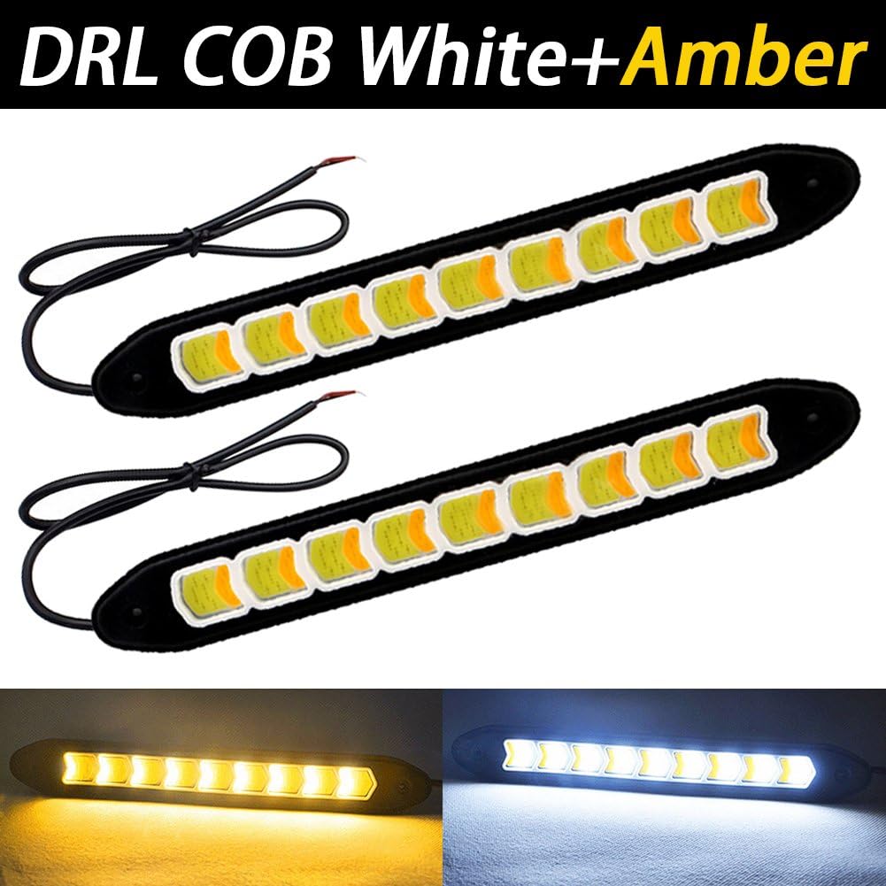 TABEN 2pcs/Set Waterproof Car COB LED 12V Lights High Power DRL Daytime Running Fog Driving Lamp (White/Abmer Switchback)