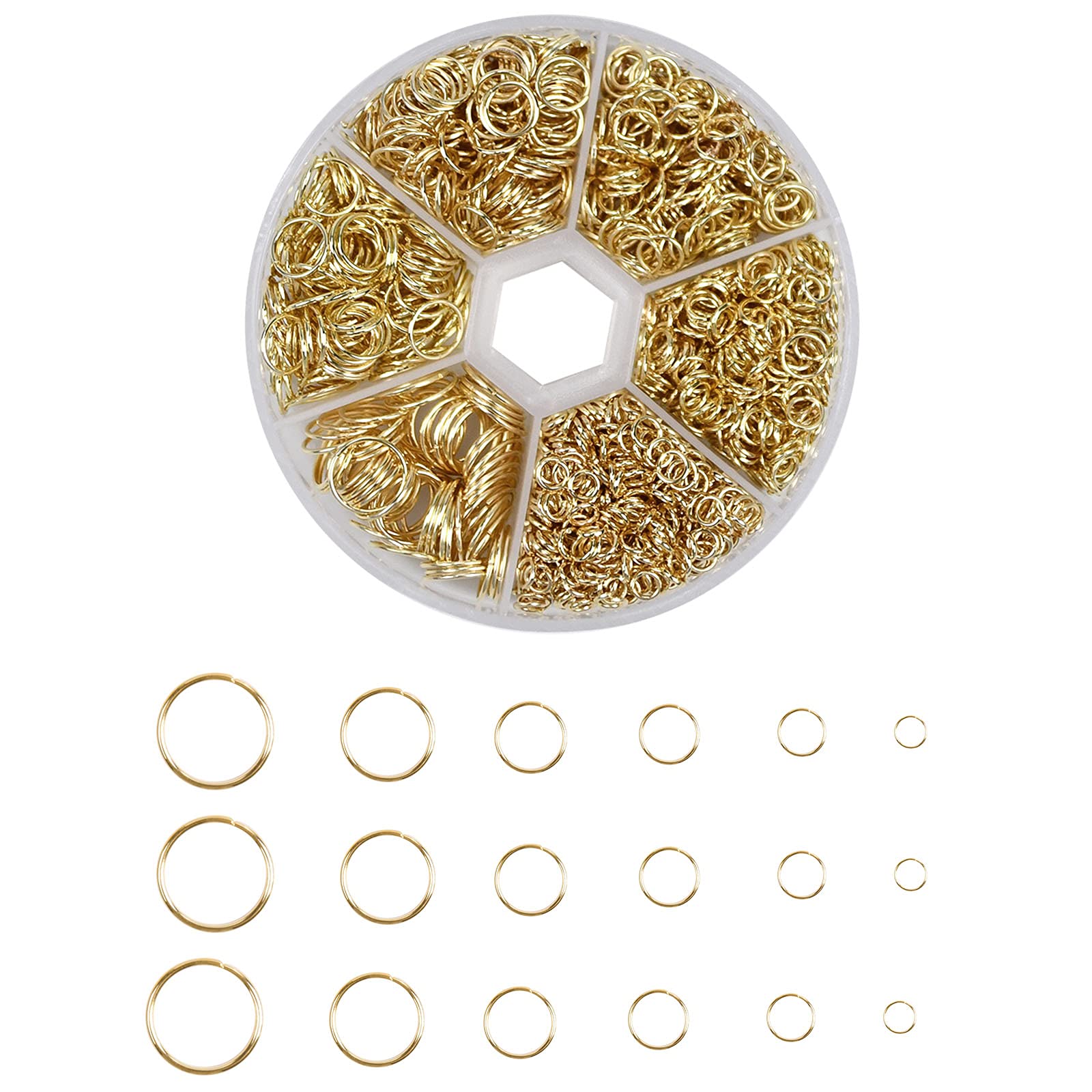 AvoDovA 1390PCS Open Jump Rings, Assorted Size Jump Rings 4-10mm, Jewelry Making Tool, Round Ring Connectors Jewelry Findings DIY Findings for Choker Necklaces Bracelet Making, Silver Golden (Gold)