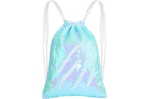 MHJY Sparkly Drawstring Backpack Mermaid Sequin Dance Bag Sports Gym Beach Swim Backpack Birthday Easter Gift Bag