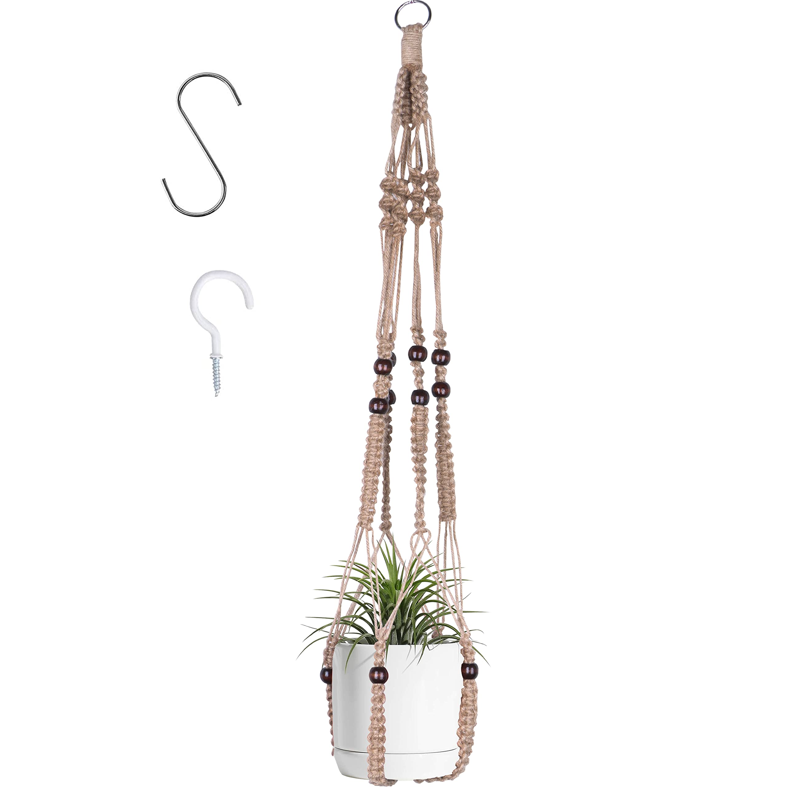 BlueMake Macrame Plant Hanger Indoor Hanging with Wood Beads Macrame Planters No Tassel for Indoor Outdoor Boho Home Decor 35 Inch (Brown,1pcs) — image 1