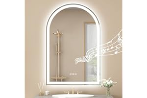 STARLEAD 36"x24" LED-Bathroom-Mirror-with-Lights, Wall-Mounted with Bluetooth Speaker, Anti-Fog, 3 Color Temperature, Dimmable Brightness, Waterproof, Tempered Glass, Frontlit & Backlit, Arched