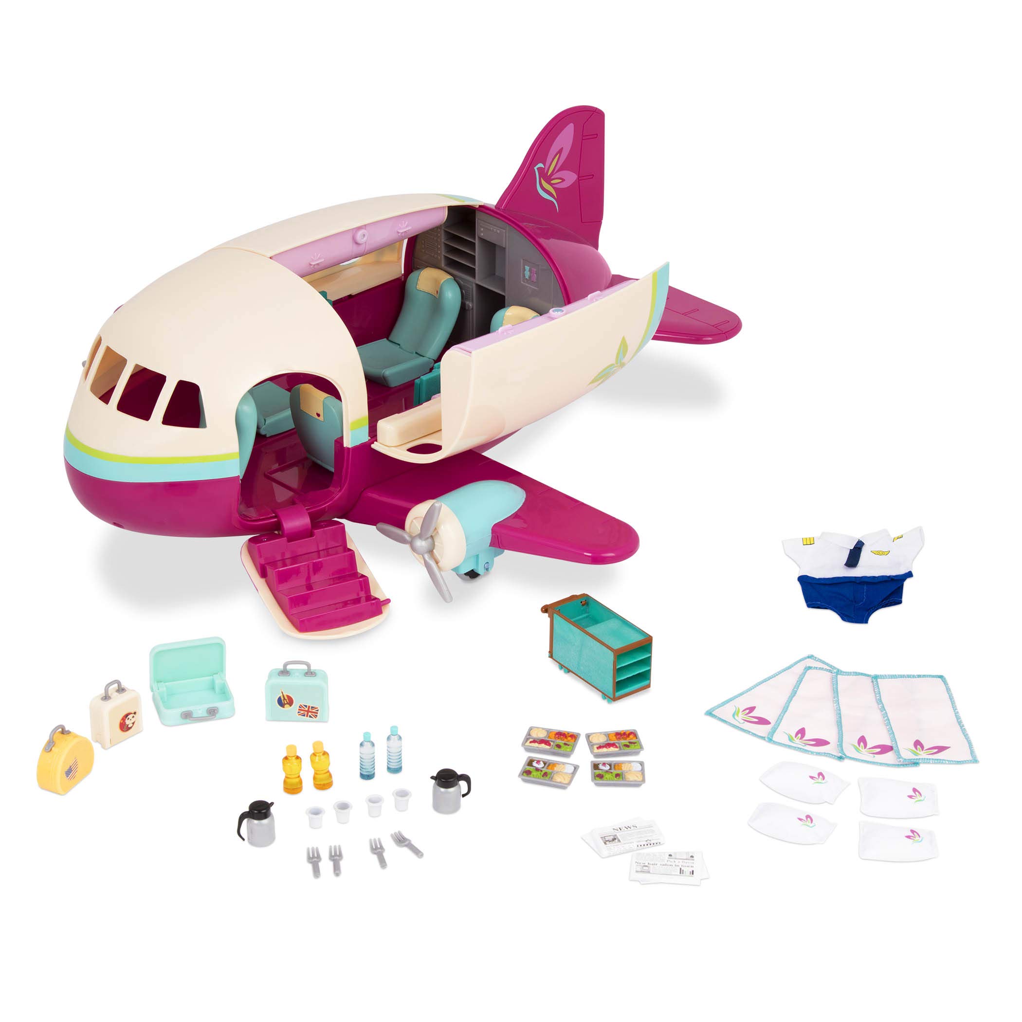 Li'l Woodzeez – 5-Seater Honeysuckle Airplane Playset with 35 Accessories for Pretend Play, Miniature Animal Figures & Travel Toys for 3+ Years