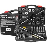 TOMMARS 51Pcs Jumbo Tap and Die Set, 1/4-20 to 1-14 SAE Threading | 1/4 to 1 Inch SAE Sizes. Alloy Steel, 60 HRC Hardness, Rust-Resistant. Includes Wrenches, Extractors. Steel, Aluminum, Brass