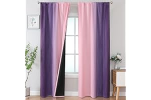 Estelar Textiler Purple and Pink Blackout Curtains for Bedroom, Light Blocking Two Tone Gradient Drapes with Wave Line Pattern, Room Darkening Rod Pocket Ombre Curtains for Boys Room,42Wx84L,2 Panels
