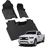 LASFIT Floor Mats for Ram 1500 2019-2024 Crew Cab with Rear Under-Seat Storage Bucket Seat (NOT Fit for Classic Model), 4 Full Size Doors All Weather TPE Custom Fit 1st & 2nd Row, Black