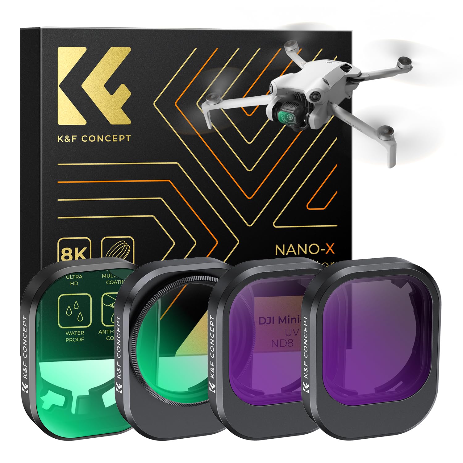 K&F Concept 4-Pack -CPL UV ND8 ND16 Filters Compatible with DJI Mini 4 Pro, Filter Kit Multi-coated UV Neutral Density Polarizer Drone Accessories