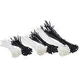 Amazon Basics Assorted Self-Locking Nylon Cable Zip Ties (6, 8, and 12 Inch), 300 Pack - Black and White