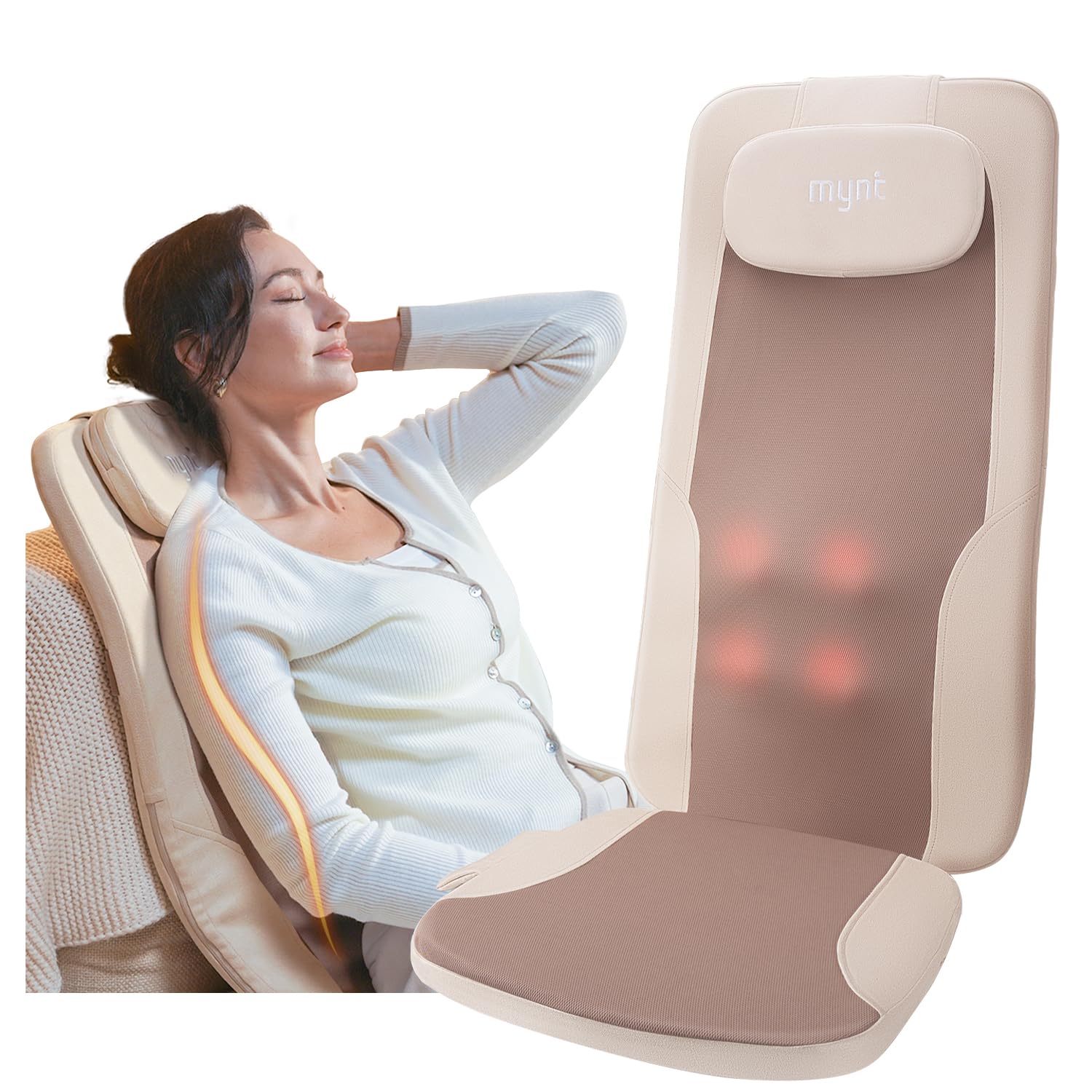 Photo 1 of Mynt FSA Eligible HSA Approved Back Massager, Chair Massager with Soothing Heat, Flexible Massage Chair Pad with Soft S-Curve Longer Track Adjustable Pillow for Diverse Body Contours, Christmas Gift