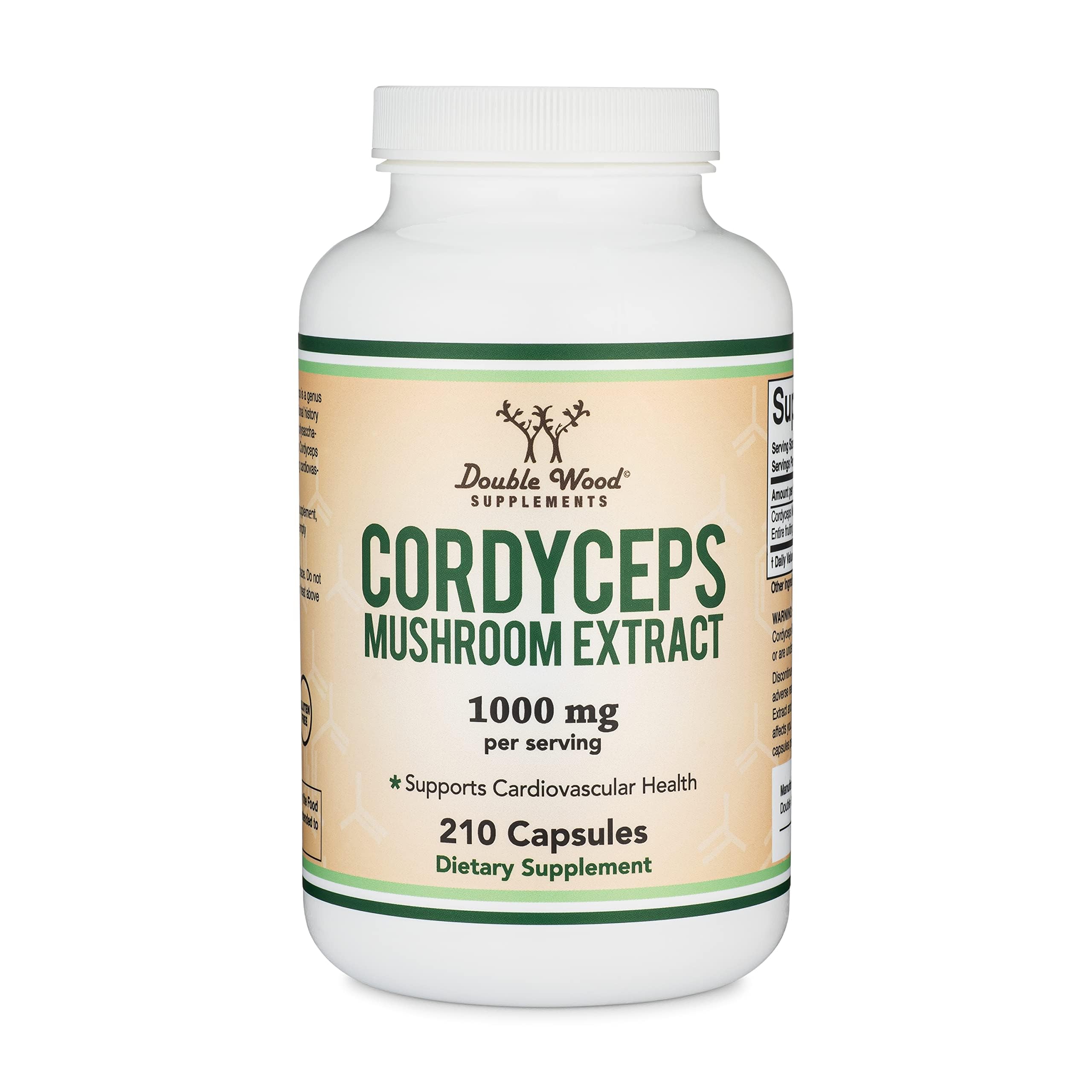 Cordyceps Capsules (Cordyceps Sinensis Mushroom Extract) 210 Count, 3.5 Month Supply, 1,000MG (7% Polysaccharides with Alpha and Beta Glucans) Overall and Aging Support by Double Wood