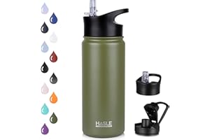 HASLE OUTFITTERS Insulated Water Bottle 16 oz Double Wall Vacuum Stainless Steel Water Bottle Leak Proof for Wide Mouth with 