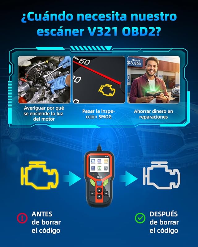 OBD2 Diagnosis, Maquina Diagnosis Coche, OBD2 Diagnosis En Español para Vehículos con Protocolo Obd2 de 1996 o Posteriores (Negro)