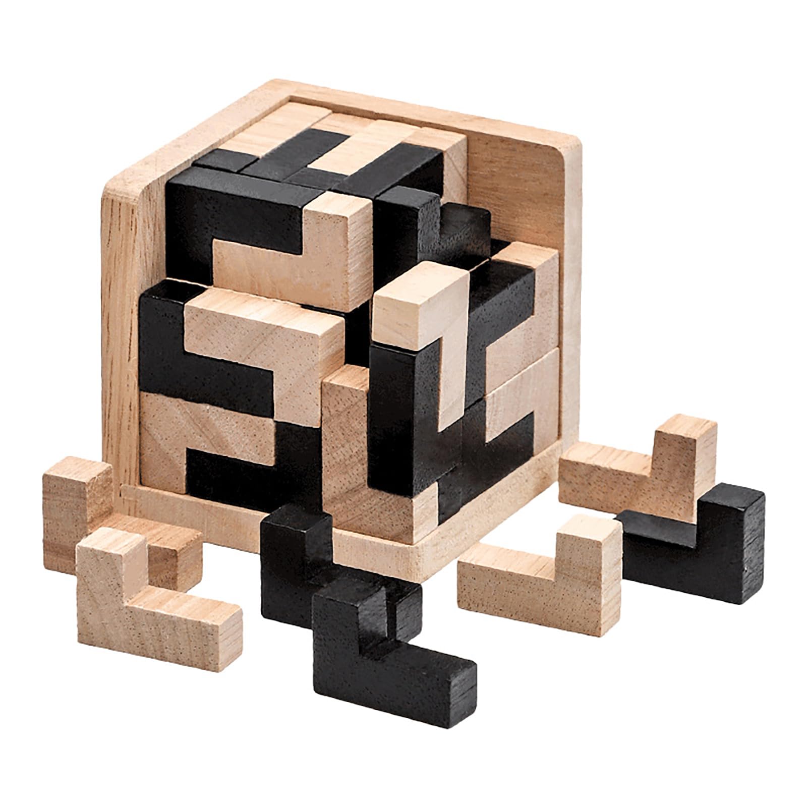 Photo 1 of Wooden Brain Teaser Puzzle Skills Builder Shape Pieces Educational Toy for Kids and Adults (Black and Natural L Shape)