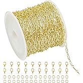 Crisjanggo 32.8 Feet Gold Paperclip Chains for Jewelry Making 14K Gold Plated Brass Jewelry Making Chains Roll Bulk for Bracelet Women DIY Craft Chain