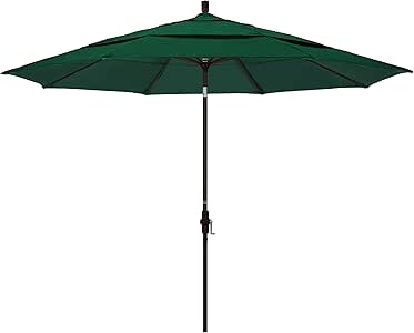 Amazon Com California Umbrella Gscu118117 5446 Dwv 11 Round Aluminum Market Crank Lift Collar Tilt Bronze Pole Sunbrella Forest Green Patio Umbrella 11 Foot Patio Umbrellas Garden Outdoor