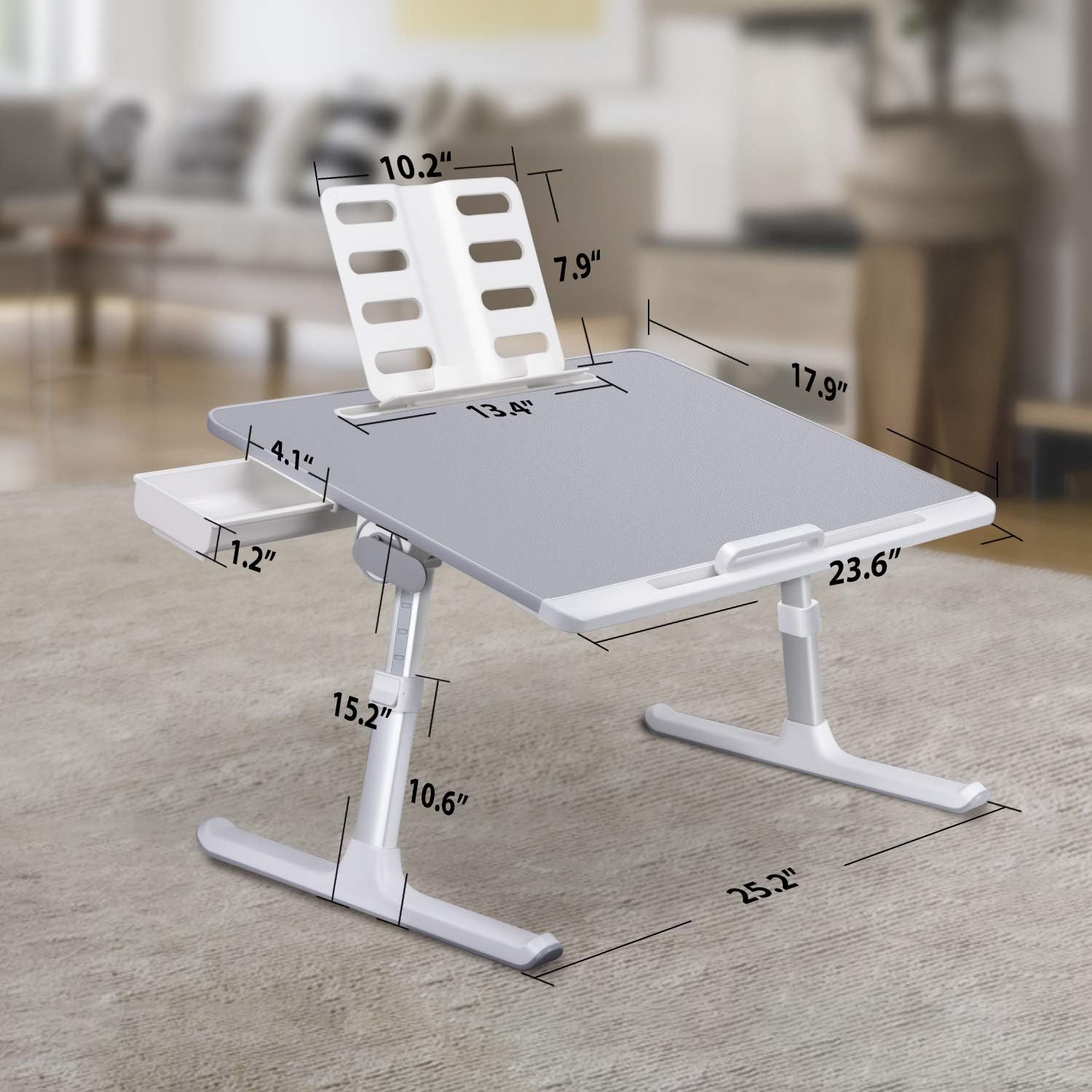 SAIJI Laptop Bed Tray Desk, Adjustable Laptop Stand for Bed, Foldable Laptop Table with Storage Drawer for Eating, Working, Writing, Gaming, Drawing (Gray, X-Large) : Office Products