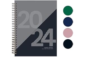 RILEYS & CO Rileys 2024 Planner - Day Planner 2024 Daily Weekly & Monthly, Flexible Cover, Notes Pages, Twin-Wire Spiral Binding, Agenda Planner, Geographic (8 x 6 inches, Black)
