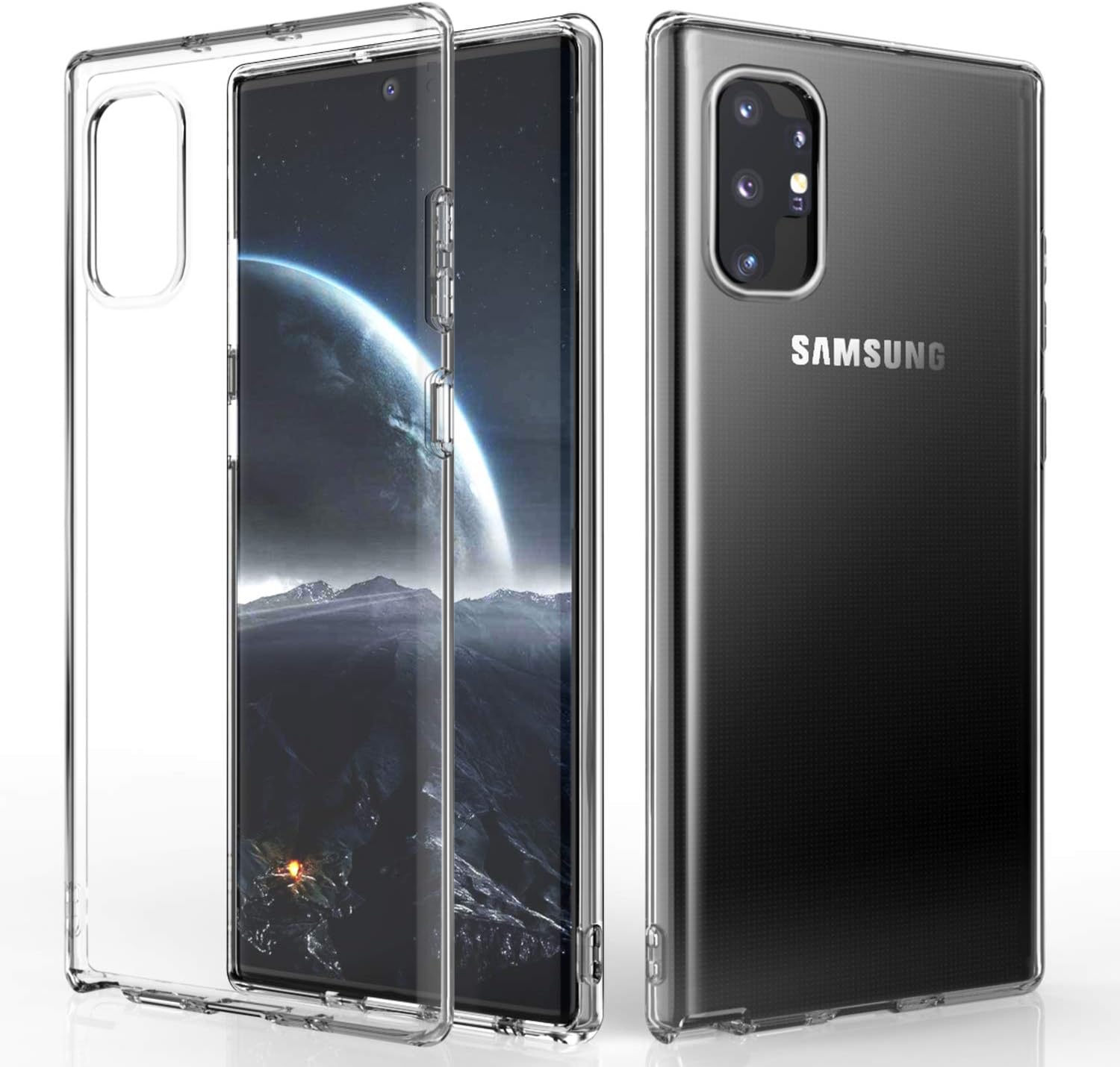 BRINCH Galaxy Note 10 Plus Case,Note 10+ 5G Cover, Shockproof Protection Thin Slim Soft TPU Bumper Protective Cover Cases with Stand & Lanyard Neck Strap for Galaxy Note 10+ 2019,Crystal Clear