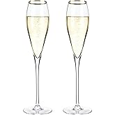 Viski Crystal Champagne Flutes, Gold Plated Rim, Elegant Champagne Glasses Gift Set for Sparkling Wine, Prosecco, Mocktails, Housewarming, Wedding Gifts, Home Bar, 8 oz, Set of 2