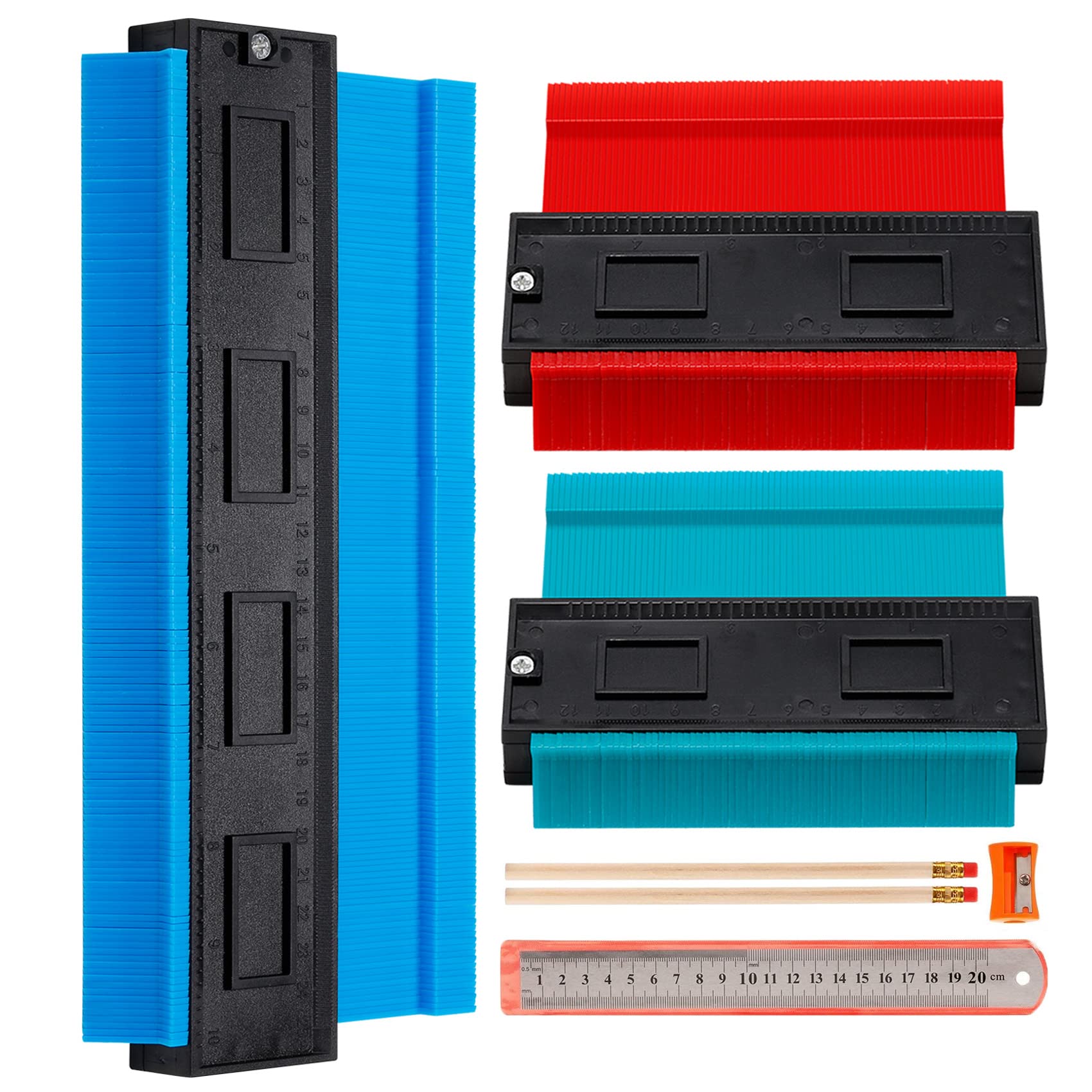 3 Pieces Contour Gauge, Plastic Outline Profile Shape Contour Duplications Guage Duplicator Kit, Irregular Shapes Measure Ruler Gadget Woodwork Measuring Tool Set for Corners and Contoured(5" 5" 10")