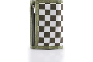 Nitort Wallet,RFID Trifold Canvas Outdoor Sports Wallets for Kid,Lovely and Novelty Wallet with Zipper for Kids- Front Pocket Wallet with Magic Sticker(Army Green Chequer KW04)