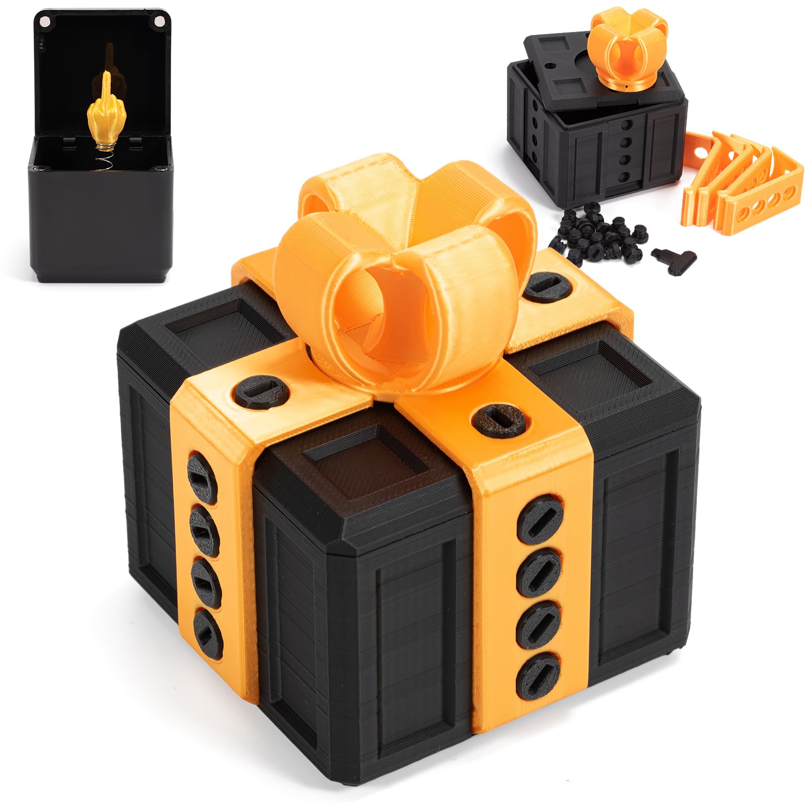 The Prank Box with Middle Finger-Hilarious Screw Challenge & 3D Printed Annoying Gift Box,Funny Novelty Annoying Present Box with Middle Finger Switch Prank Toy (Black)