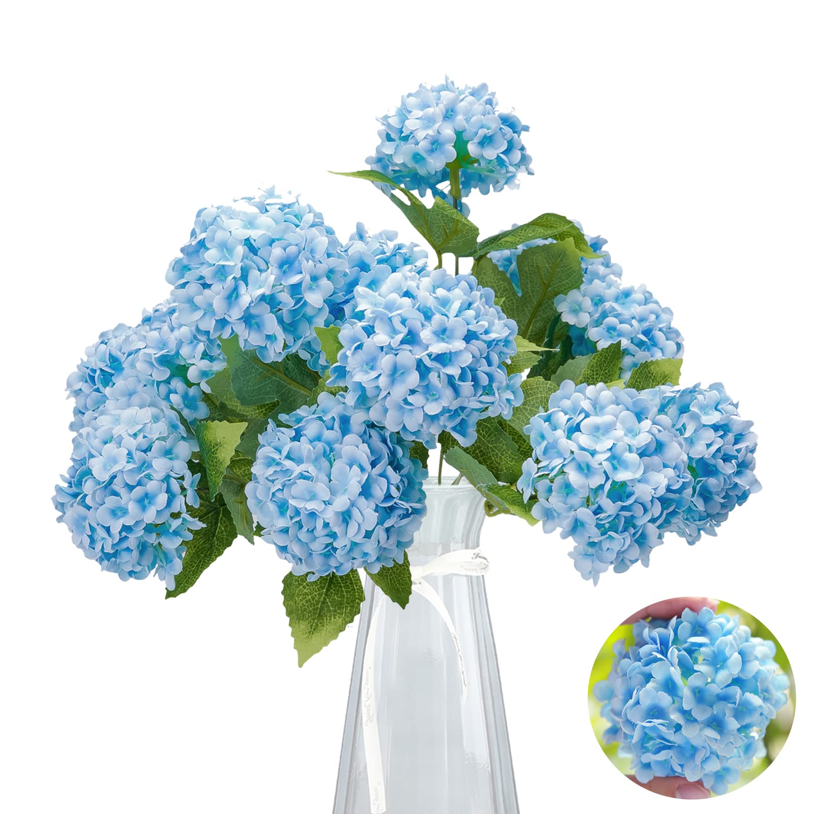 Photo 1 of GREENTIME 13” Artificial Hydrangea Flowers Faux Hydrangea Bouquet with 7 Head 3.15” Tiny Hydrangea for Vase Wedding Bouquet Home Decor DIY Baby Shower Centerpieces Tables Decoration(Blue)