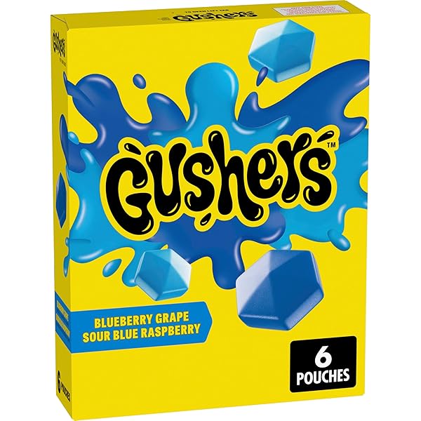 GUSHERS FRUIT FLAVORED SNACKS, BLUEBERRY GRAPE, SOUR BLUE RASPBERRY, 6 POUCHES, 4.8 OZ