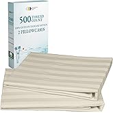 CALIFORNIA DESIGN DEN Soft & Silky 500 Thread Count 100% Cotton is Cool & Smooth, 2 Pillow Cases Standard Size Cotton Fits Standard & Queen Pillows (Damask Stripe - Ivory)