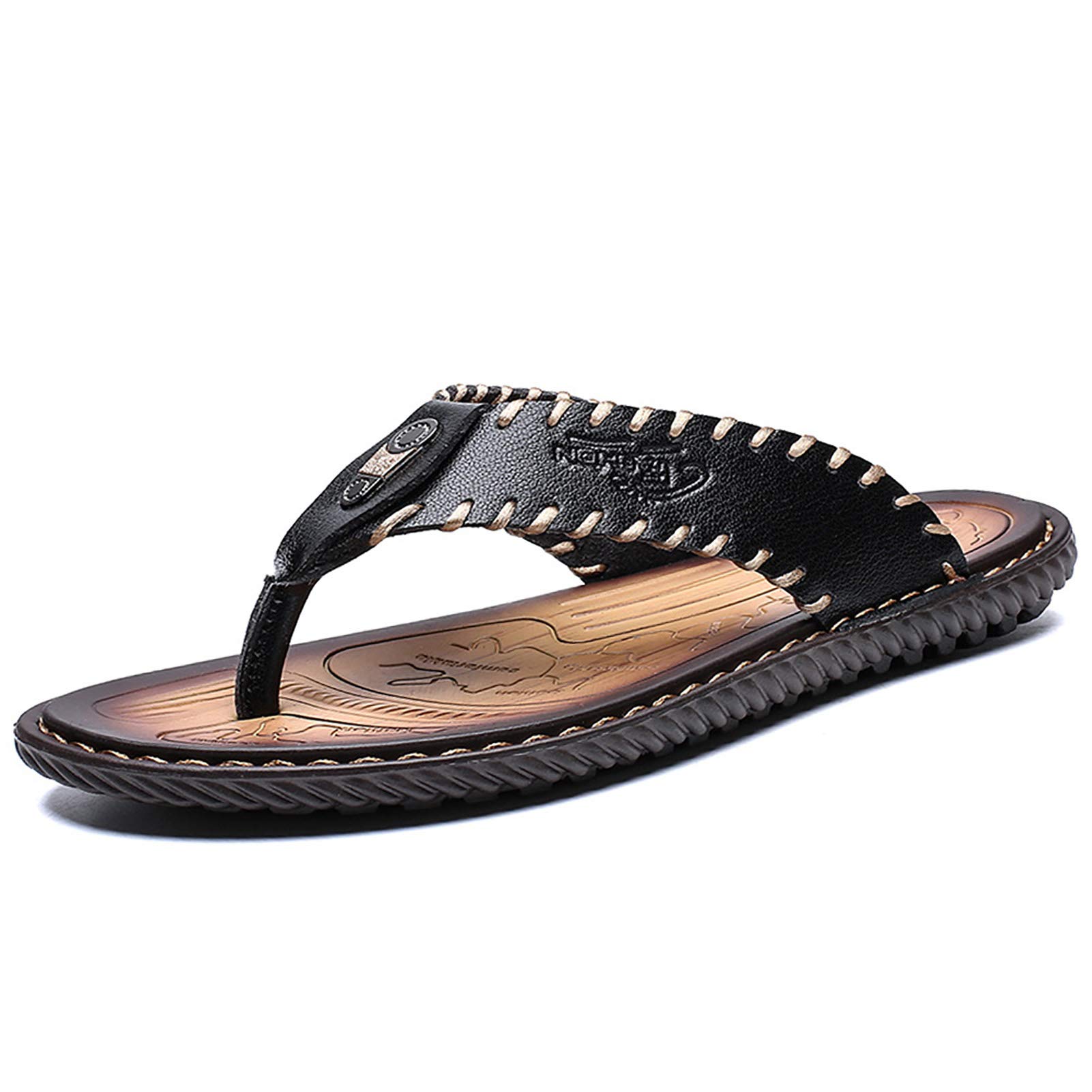 MXTSH Mens Flip Flops Casual Leather Home Sandals for Mens Rubber Sole Slippers