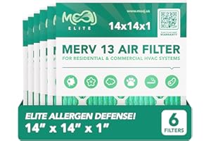 14x14x1 Air Filter (6-PACK) | MERV 13 | MOAJ Elite Bacterial & Viral Defense | BASED IN USA | Pleated Replacement Air Filters for AC & Furnace Applications | Actual Dimensions: 13.70” x 13.70” x 0.75”