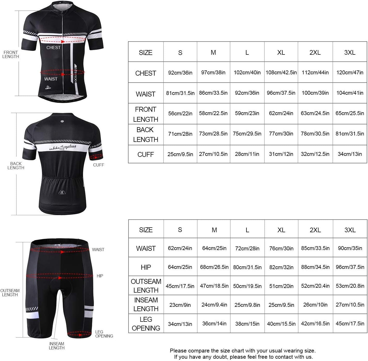 INBIKE Men's Cycling Jersey Set Bib Short Sleeve Bike Shirt with 3D Padded: Clothing