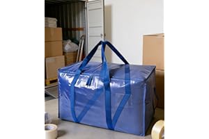 Heavy Duty Moving Bags with Zipper, Large Storage Totes for Packing, College Supplies, and Clothes, Blue