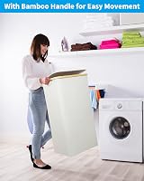 efluky 100L Laundry Basket with Lid Bamboo Handles XL Foldable Light Grey view 7