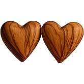 Zuluf Set of 2 Olive Wood Hearts 1.7 x 1.5 Hand Carved Wooden Heart Keepsakes Wedding Favor Valentine Gift Rustic Table Centerpiece Home Decorations Handmade in Bethlehem w/Certificate