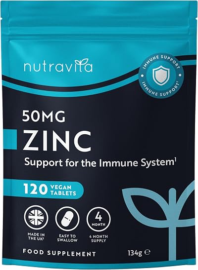 Nutravita Zinc Tablets 50mg - 120 Vegan Supplements for Immune Health