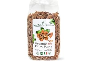 FOOD TO LIVE Organic Farro Farfalle Pasta, 1.1 lb (Pack of 1) – Italian Whole Wheat and Non-GMO Bow-tie Pasta, Single Ingredient. No Additives. Ancient Grain. Good Source of Plant Based Protein and Fiber. Vegan