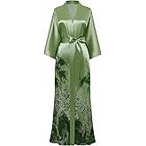PRODESIGN Kimono Robes for Women - Long Satin Sleepwear Silky Nightgown Bathrobe Floral Dressing Gown Blouse Wedding Robe