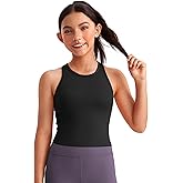 CRZ YOGA Girls Seamless Ribbed Longline Sports Bra - Yoga Athletic Casual Tops High Neck Racerback Padded Kids Teen