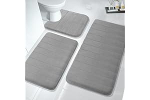 COCIVIVRE 3 Pieces Memory Foam Bath Mat Sets 19.7"x31.5" + 23.6"x15.7" and U-Shaped 23.6"x19.7" for Bathroom Rugs, Toilet Mat