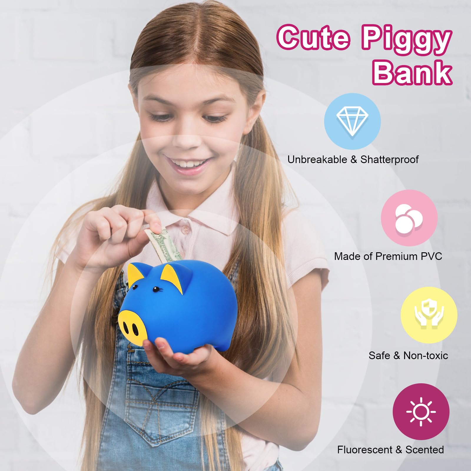 Glow in The Dark Magic Piggy Bank for Toddlers - Unbreakable Plastic Money Bank with Pig Shape for Kids & Adults - Cute Coin Savings Jar for Boys & Girls - Dark Blue