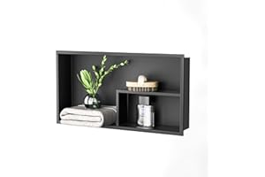 Bernkot Stainless Steel Shower Niche 12"×24" Matte Black No Tiled Needed Horizontal Niche Shower for Bathroom Wall Recessed Shower Shelf