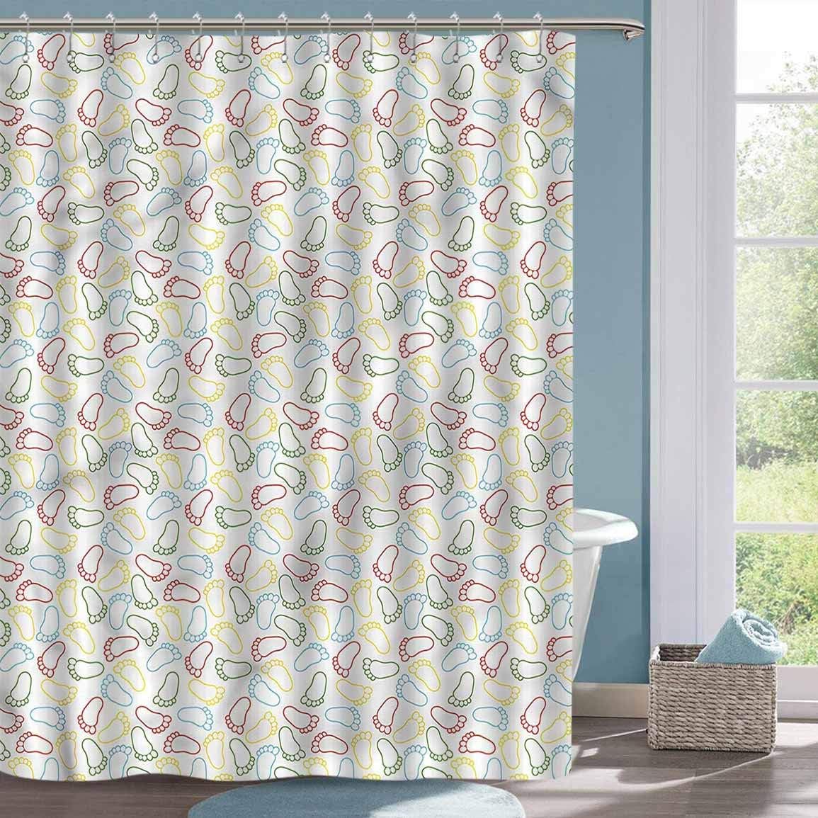Cute Shower Curtain Paint Human Foot Prints Contour