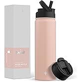 JoyJolt Triple Insulated Water Bottle with Straw Lid AND Flip Lid! 22oz Water Bottle, 12 Hour Hot/Cold Vacuum Insulated Stainless Steel Water Bottle. BPA-Free Leakproof Water Bottles - Thermos Bottle