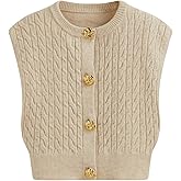 CIDER Sleeveless Knit Cardigan Sweater Women Crew Neck Casual Rose Button Cable Knit Vest